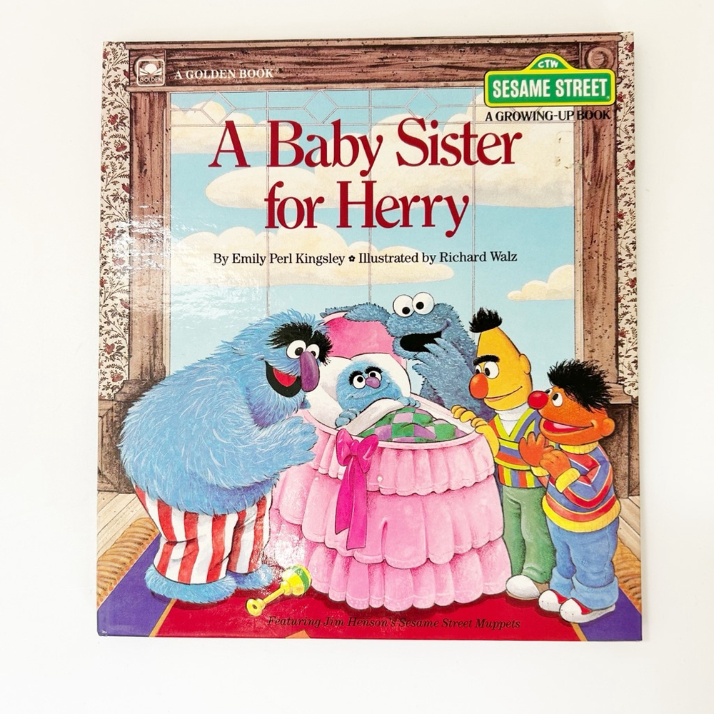 Vintage 1984 Hardcover Sesame Street A Baby Sister for Herry Book A Golden Book